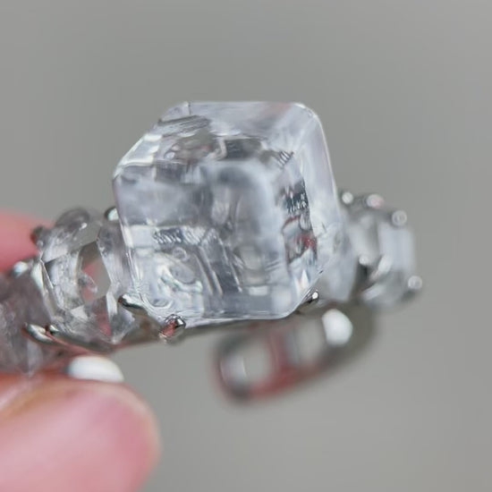 Video of Clear Quartz sugar cube ring with Pakistan Herkimer Diamond Quartz crystals