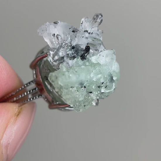 natural prehnite quartz magnetite crystal ring video morocco