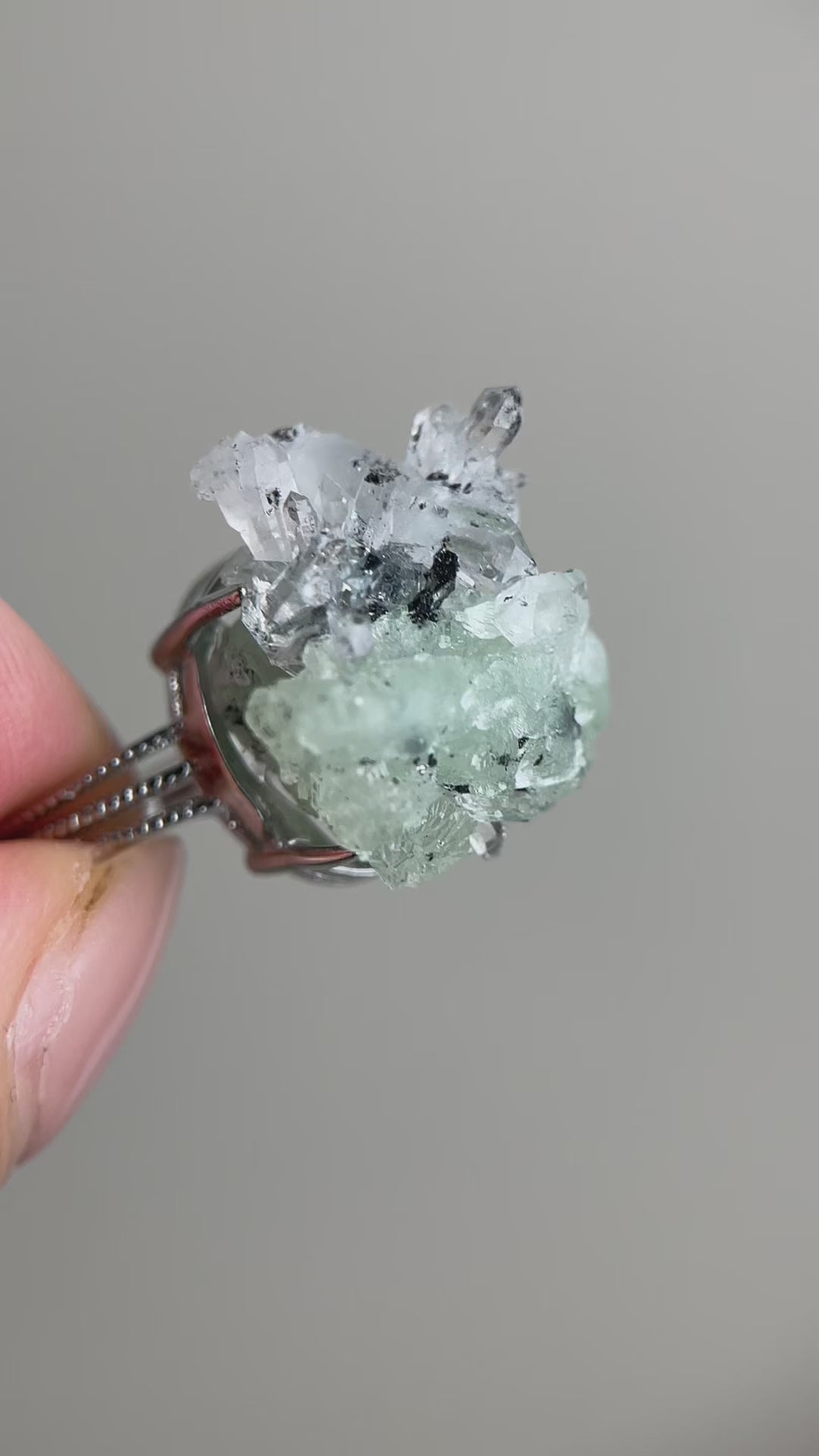 natural prehnite quartz magnetite crystal ring video morocco