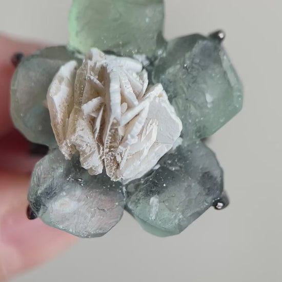 Video of Green Fluorite Flower Ring with Desert Rose center