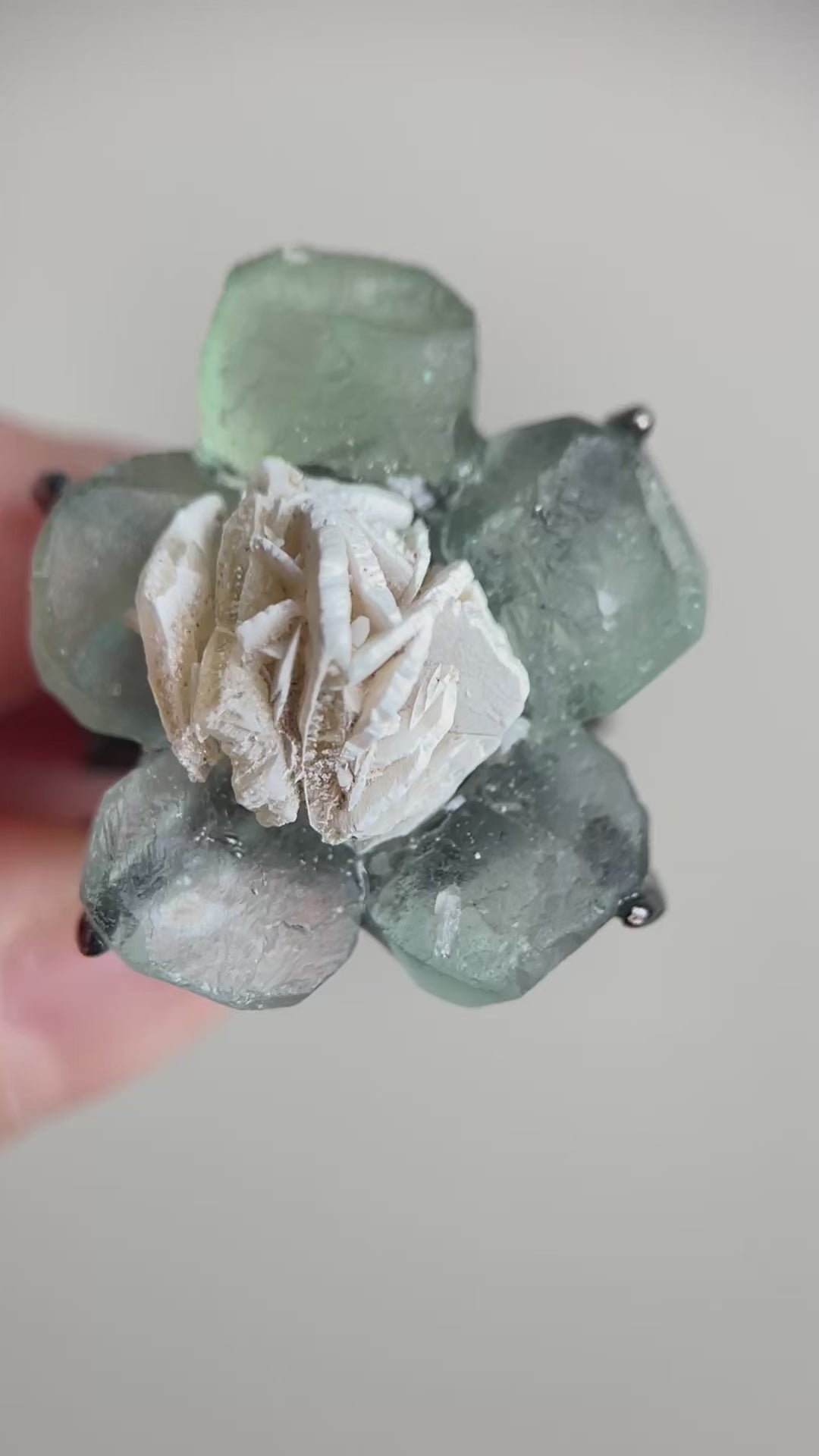 Video of Green Fluorite Flower Ring with Desert Rose center