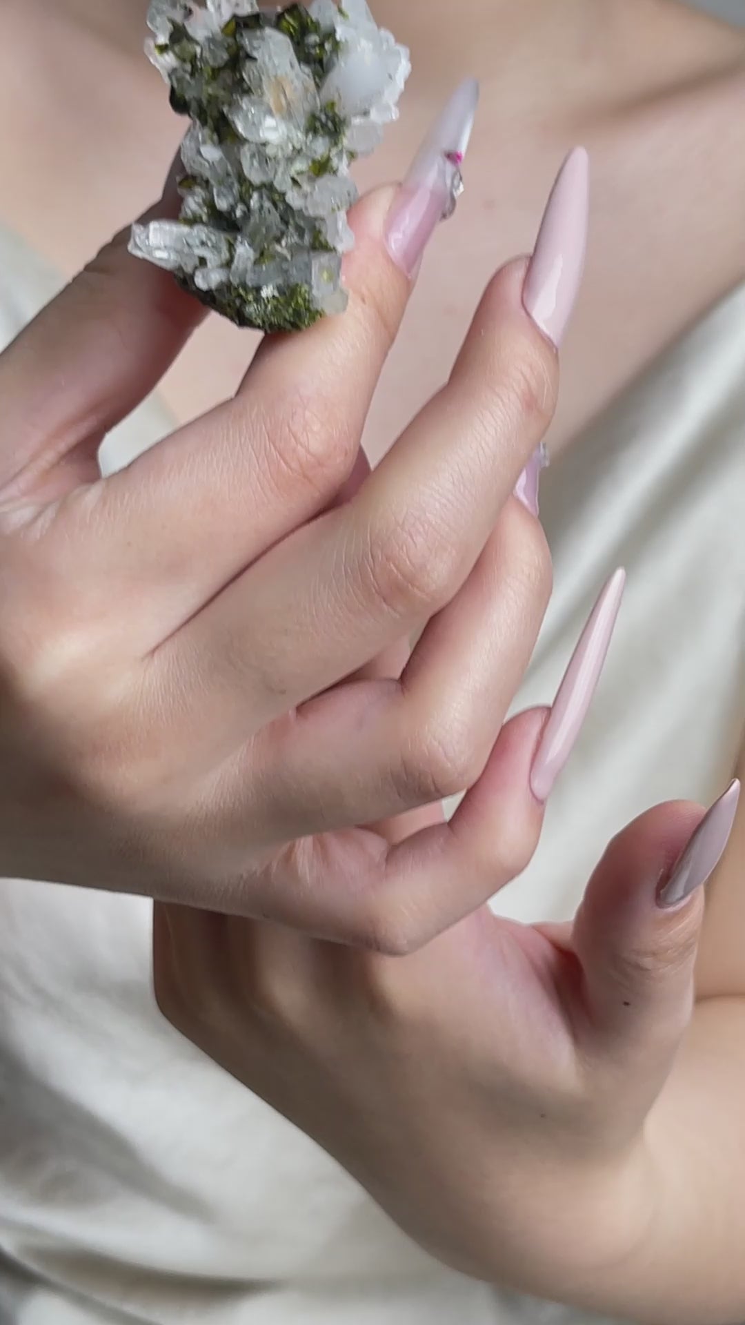 Video of Epidote and Quartz Crystal Cluster Ring showing natural mineral specimen texture