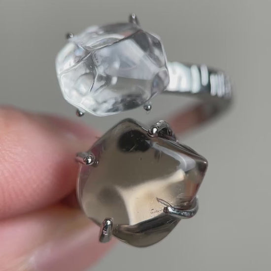 Video of Clear Quartz and Smoky Quartz Freeform Ring