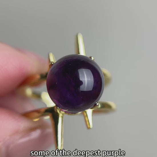 Video of Uruguay Amethyst Sphere Ring with polished purple amethyst sphere
