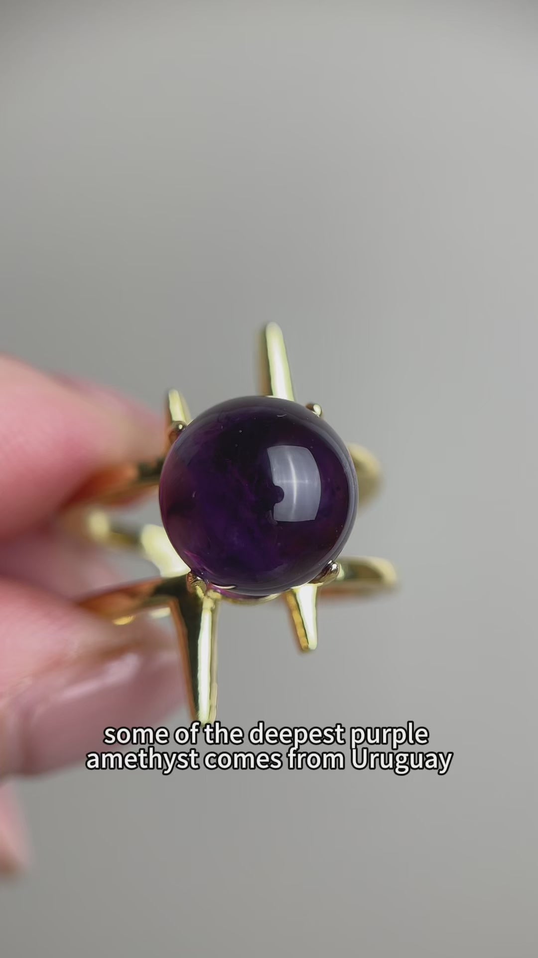 Video of Uruguay Amethyst Sphere Ring with polished purple amethyst sphere