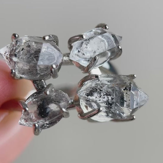 Video of Herkimer Diamond Quartz four stone ring