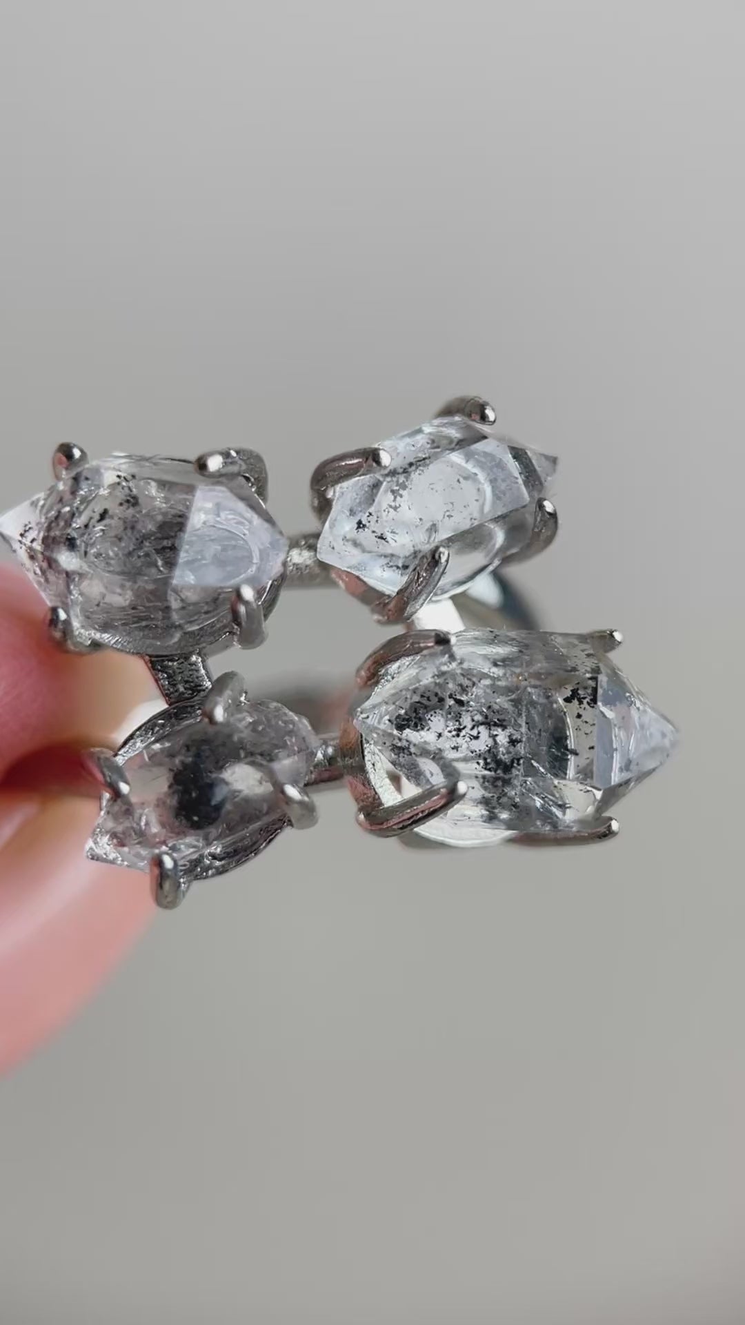 Video of Herkimer Diamond Quartz four stone ring