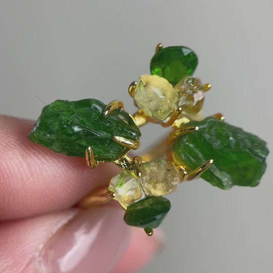 video of Chrome Diopside & Herkimer Diamond Quartz Ring