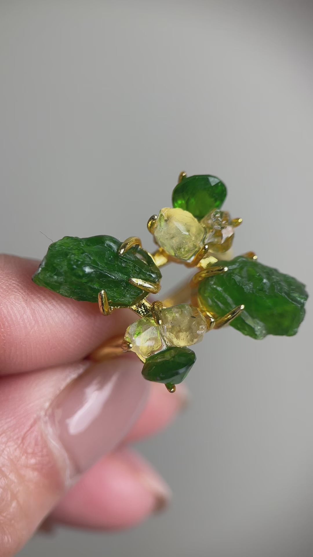 video of Chrome Diopside & Herkimer Diamond Quartz Ring