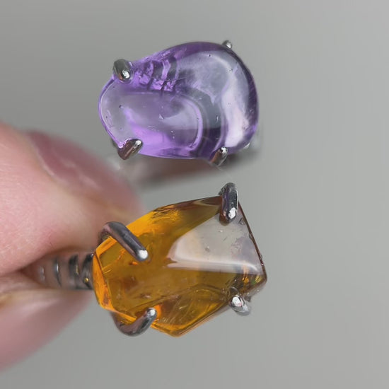 Video of amethyst and citrine twin stone crystal ring