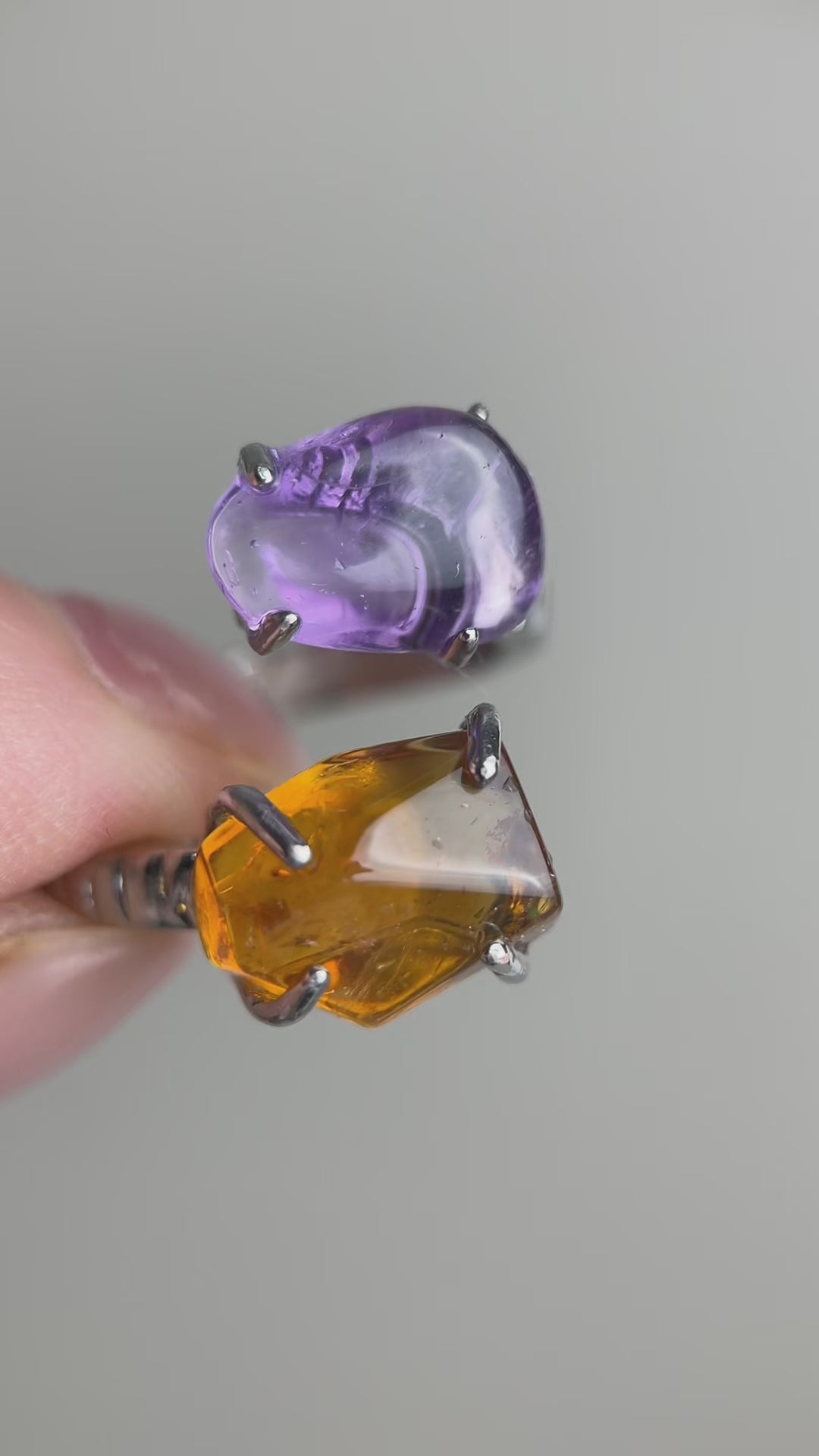 Video of amethyst and citrine twin stone crystal ring