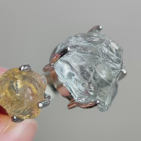 Raw Citrine and Green Quartz ring video showing natural crystal details