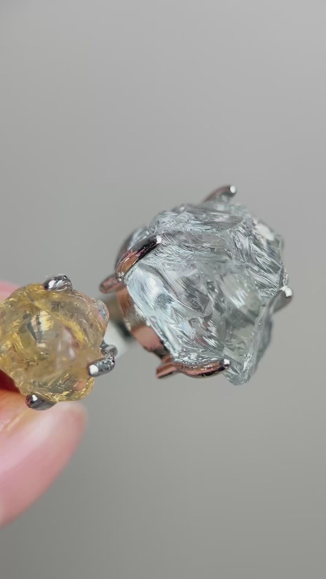 Raw Citrine and Green Quartz ring video showing natural crystal details