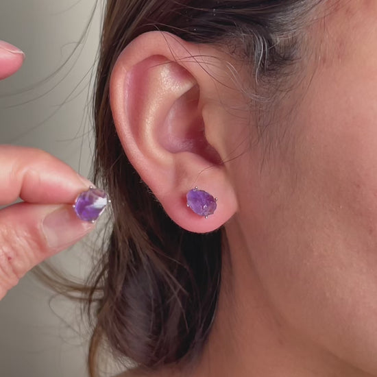 Raw Amethyst Stud Earrings video