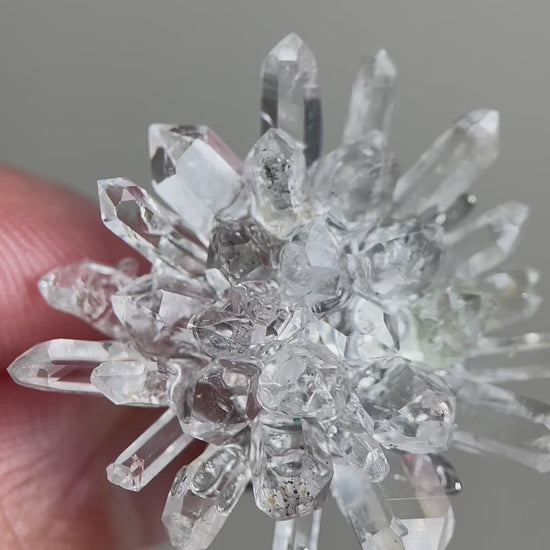 Video of Herkimer Diamond Quartz and Lemurian Quartz Flower Ring featuring hand-set crystal flower design