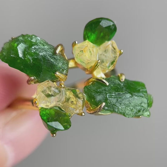 video of Chrome Diopside & Herkimer Diamond Quartz Ring