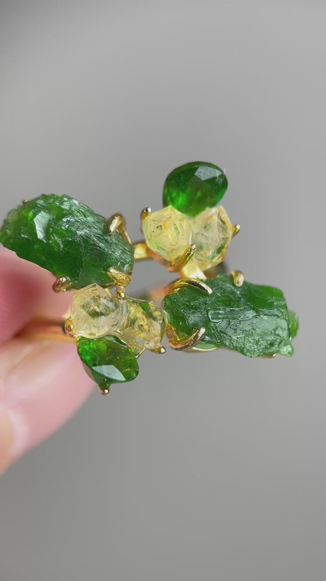 video of Chrome Diopside & Herkimer Diamond Quartz Ring