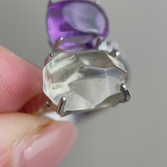 amethyst and green quartz twin ring video polished crystal design