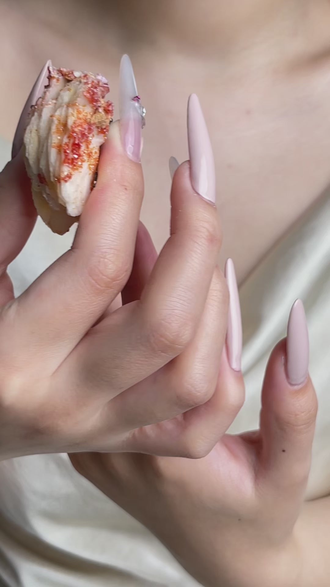 Video of Vanadinite on Barite mineral specimen ring showing natural crystal texture and colour