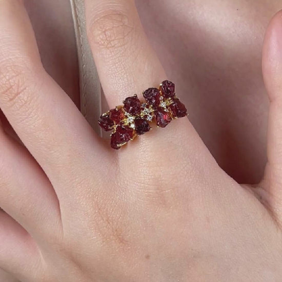 video raw garnet double row ring