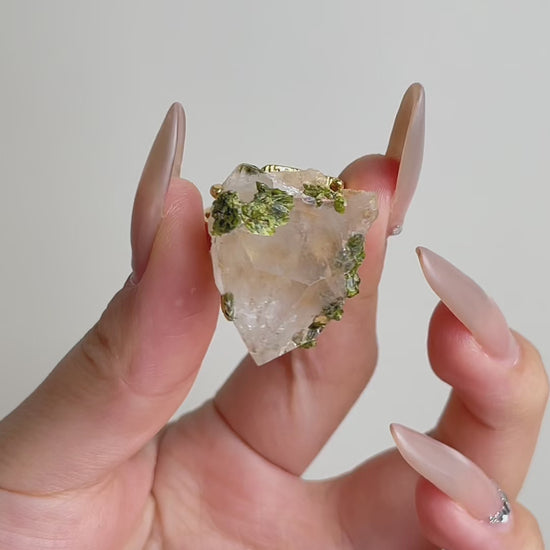 Raw garden quartz with epidote ring video