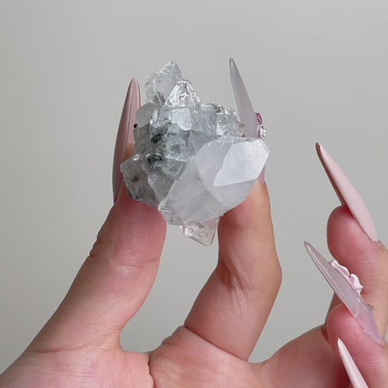 Video of Apophyllite Crystal Cluster Ring showing glassy crystal faces