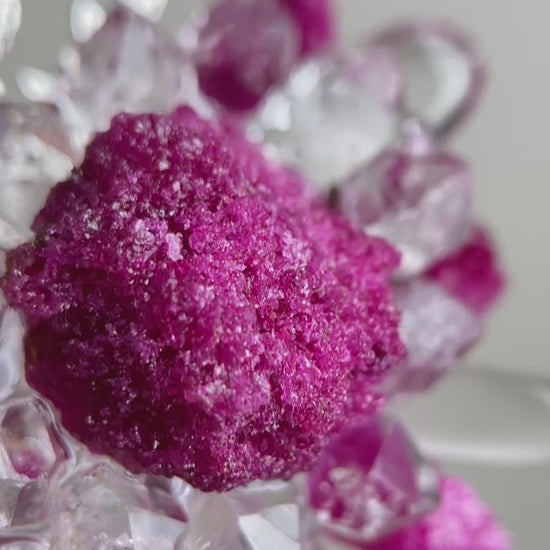 Video of raw ruby Herkimer Diamond Quartz and clear quartz flower ring
