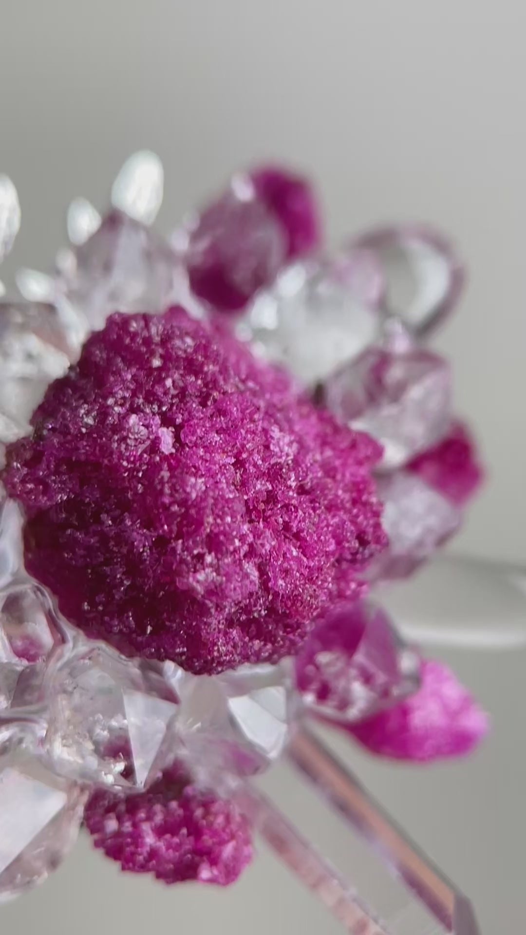 Video of raw ruby Herkimer Diamond Quartz and clear quartz flower ring