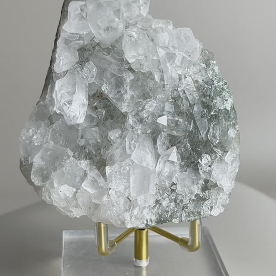 rotating azurite and malachite mineral specimen showing crystal texture and color contrast