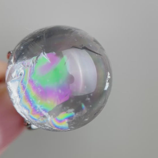 Rainbow Quartz Sphere ring video showing natural internal rainbow effect