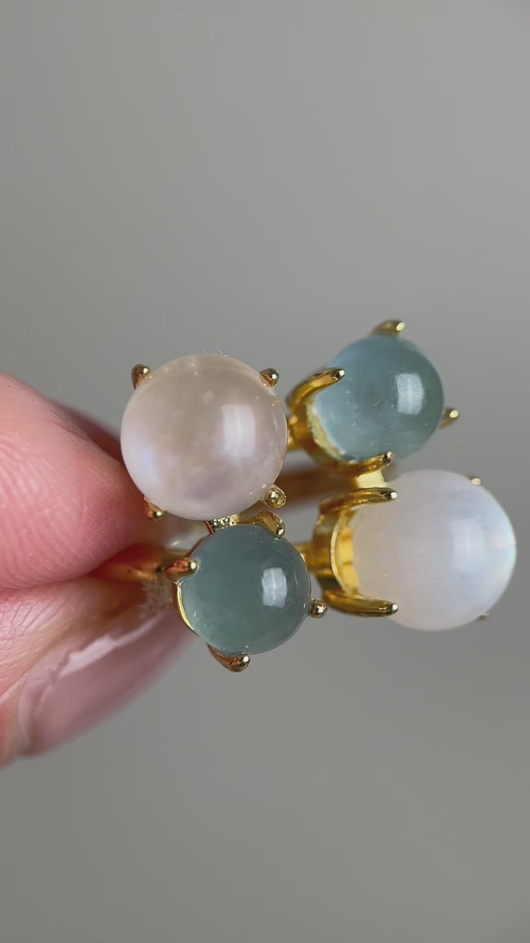 video of Aquamarine and moonstone flower ring by Oryssia