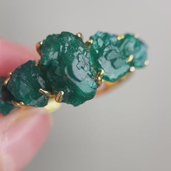 Video of Raw Dioptase Crystal Band Ring