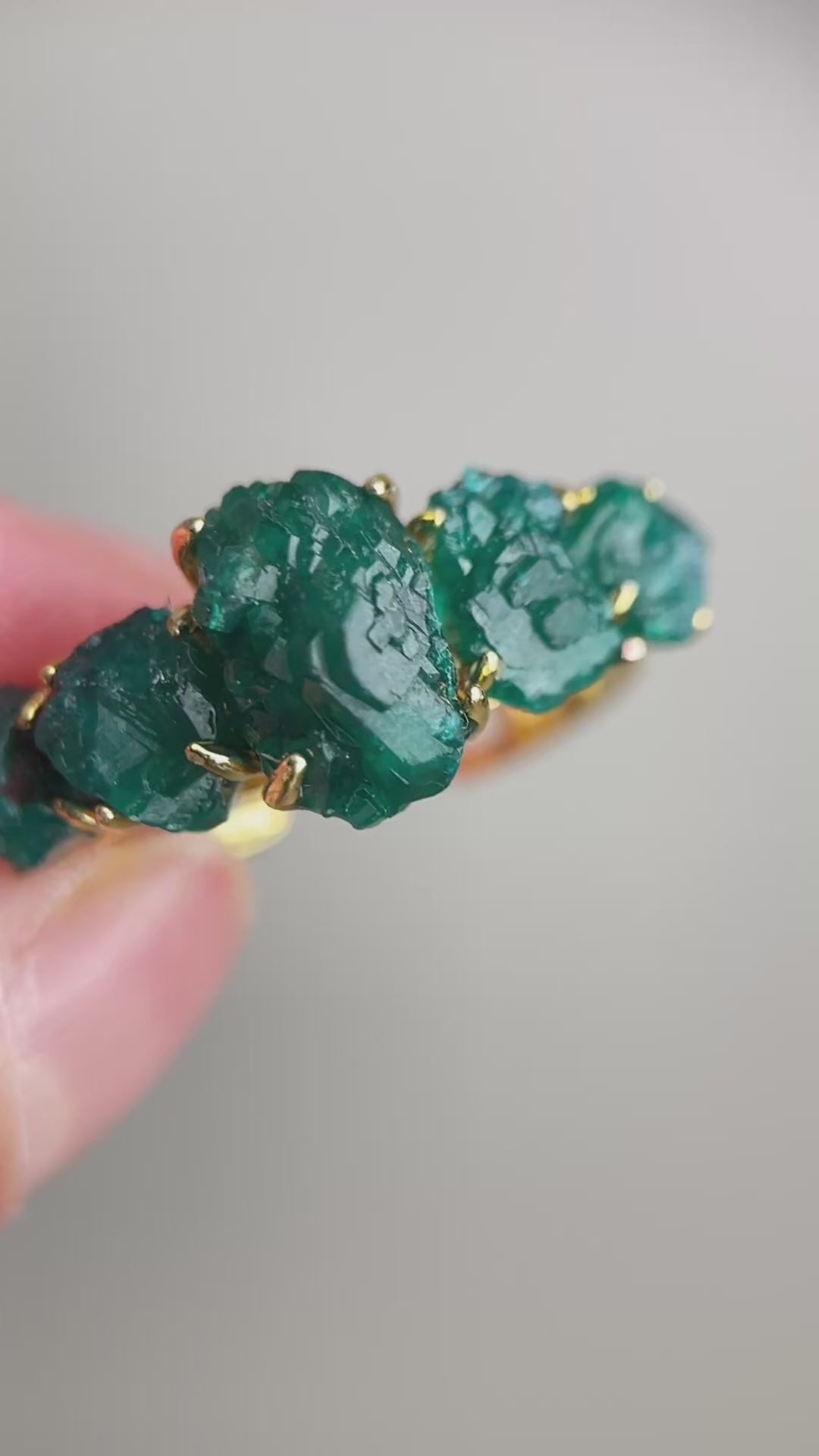 Video of Raw Dioptase Crystal Band Ring