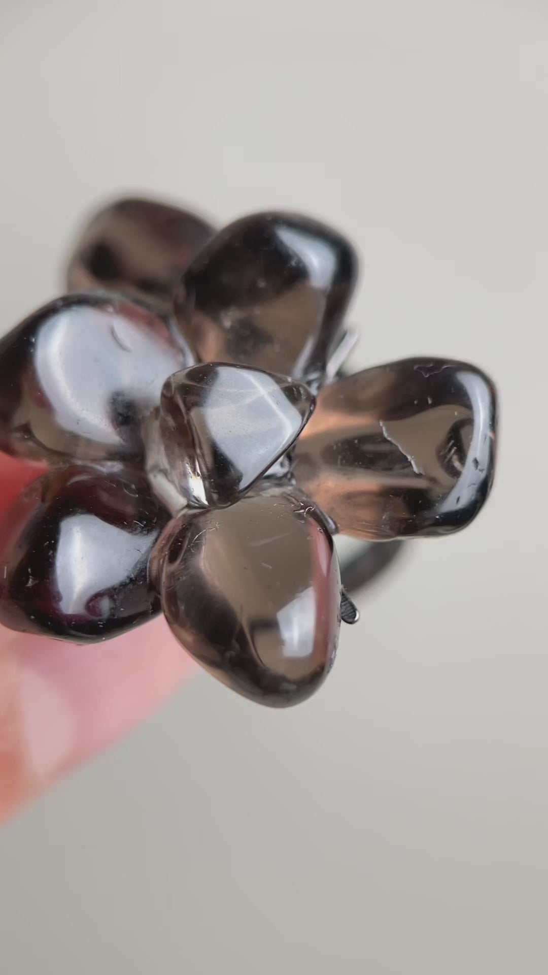Smoky Quartz Flower Ring featuring natural smoky quartz crystals, warm brown tones, and a floral design in natural crystal jewelry style