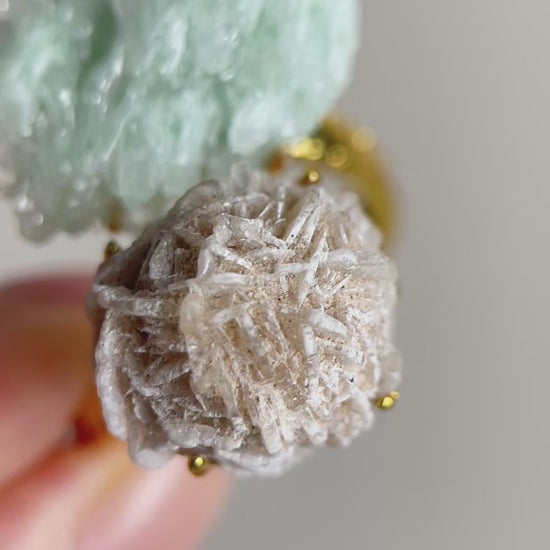 Video of Desert Rose and Green Strawberry Quartz Mineral Specimen Ring