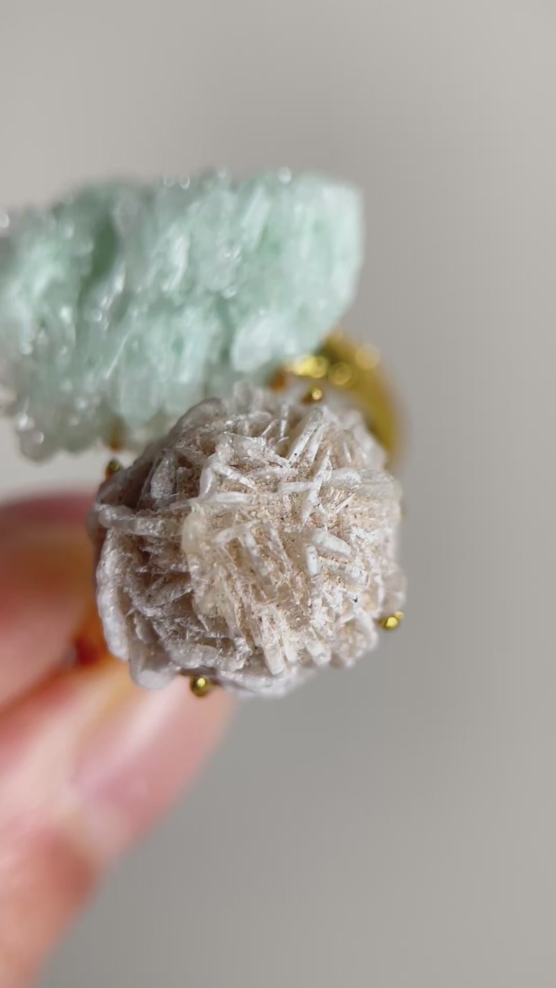 Video of Desert Rose and Green Strawberry Quartz Mineral Specimen Ring