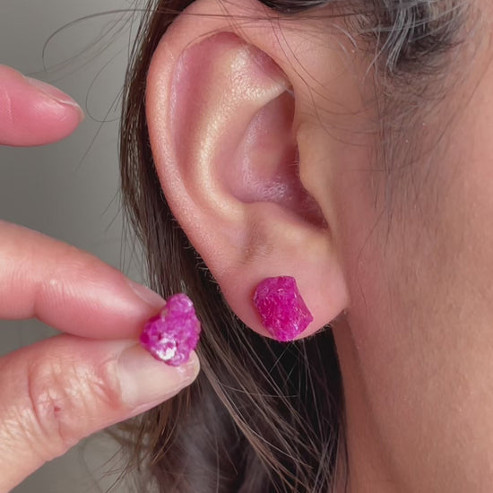 Raw Red Corundum Stud Earrings video