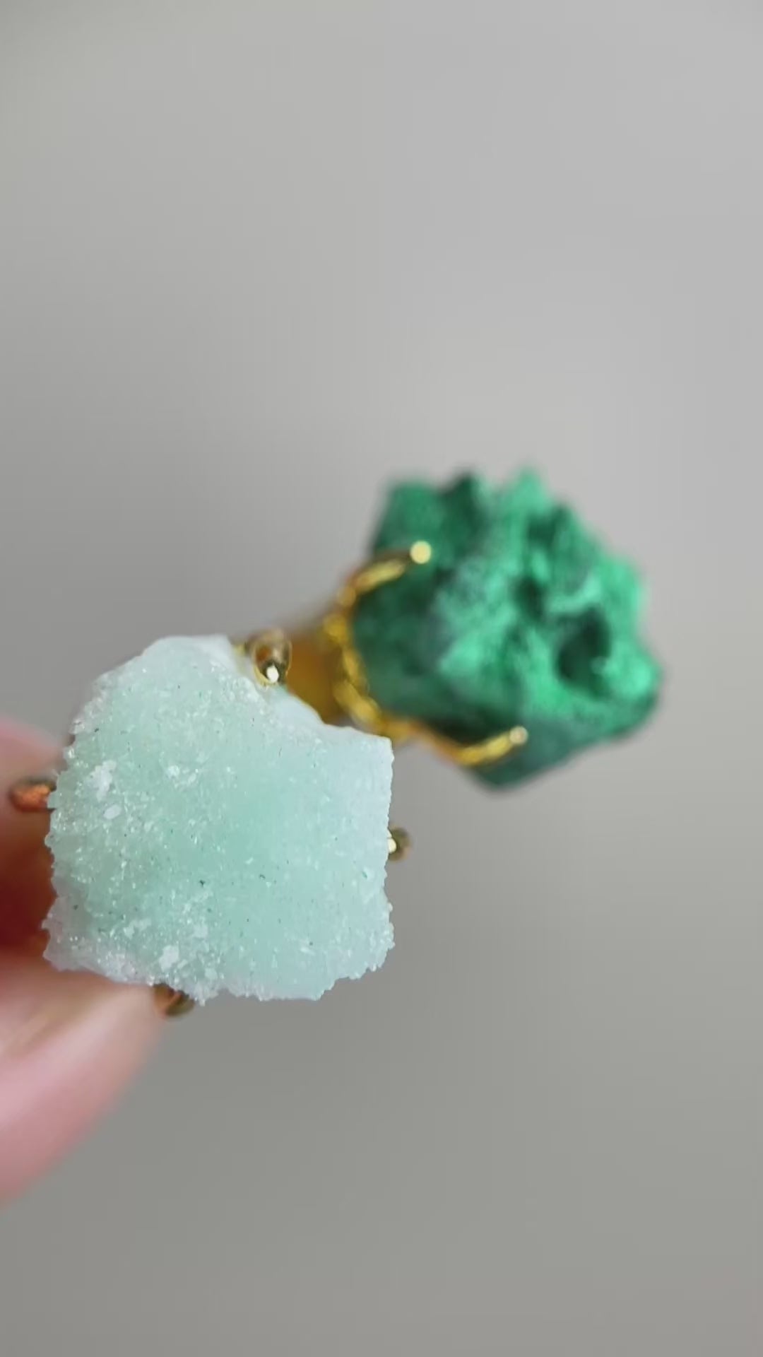 Raw Blue Aragonite and Fibrous Malachite ring video showing natural mineral texture