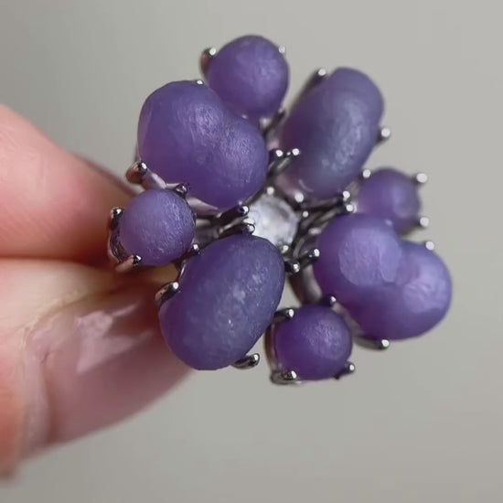 Video of raw purple grape agate cluster ring