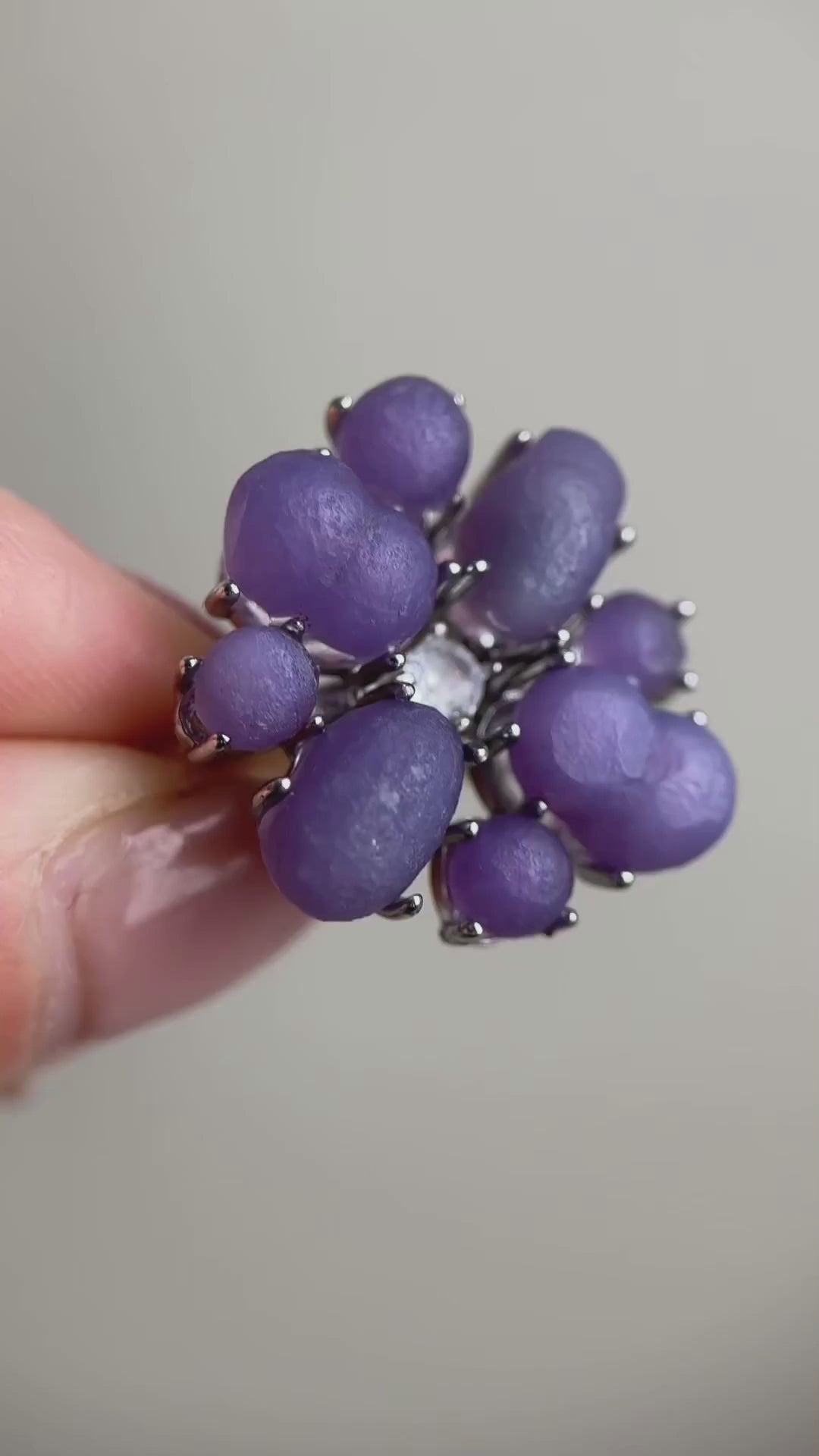 Video of raw purple grape agate cluster ring