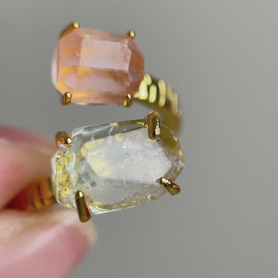 Video of Morganite and Green Quartz Freeform Ring