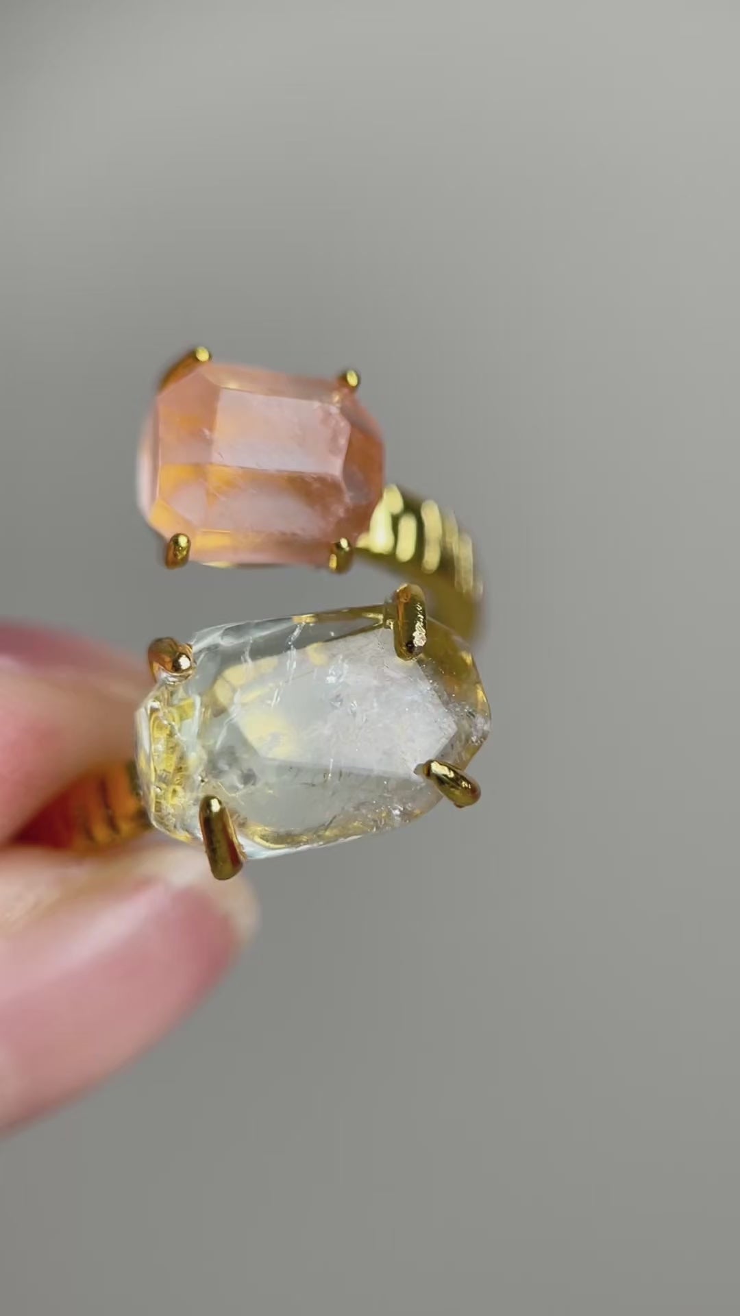 Video of Morganite and Green Quartz Freeform Ring