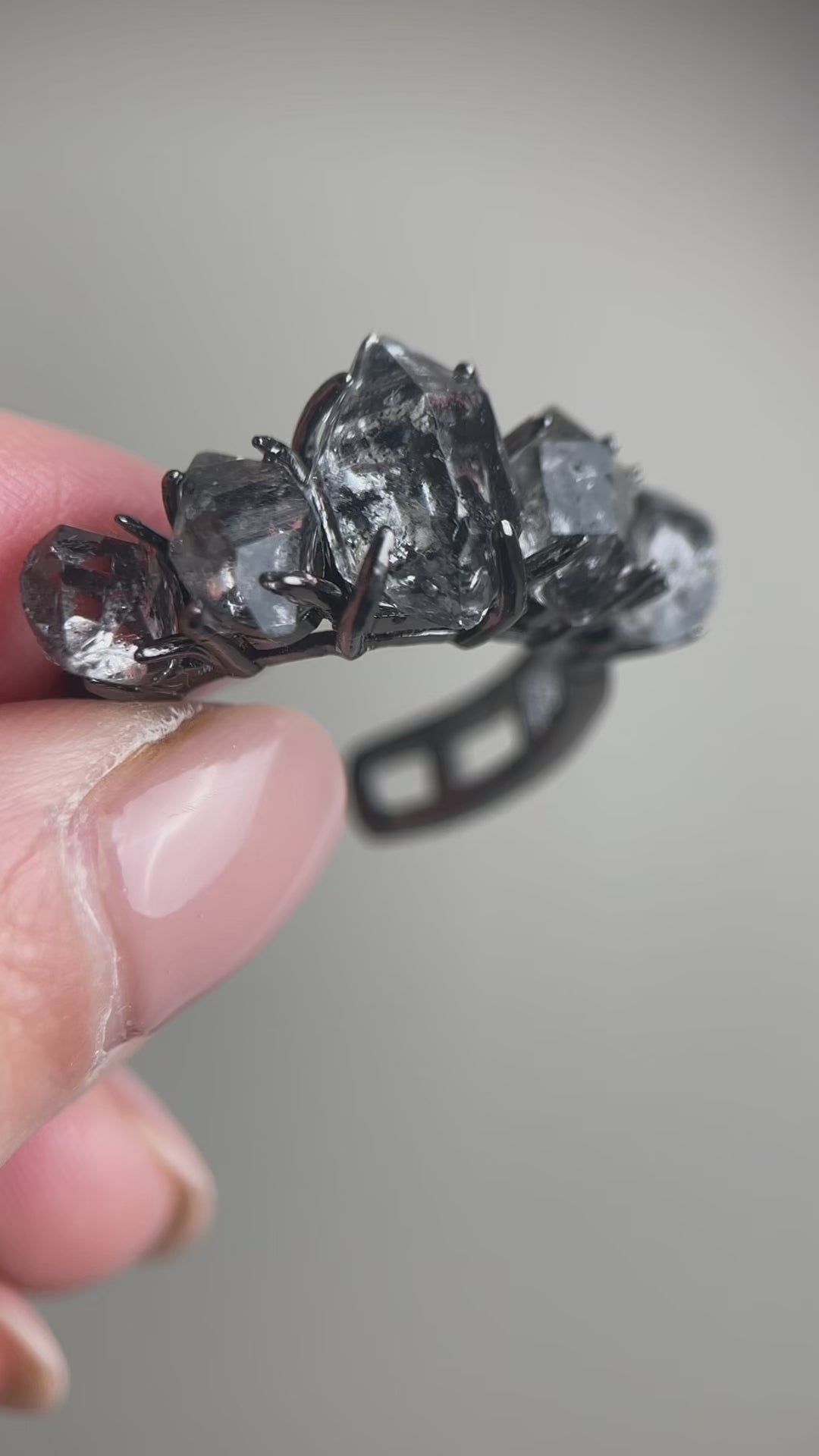 video black herkimer diamond quartz row ring