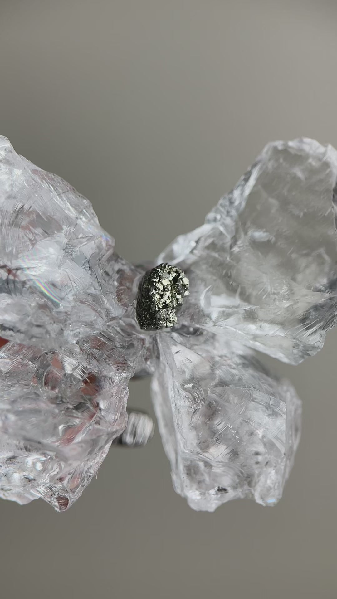 Video of Crystal Butterfly Ring featuring Brazilian Quartz and Peruvian Chalcopyrite