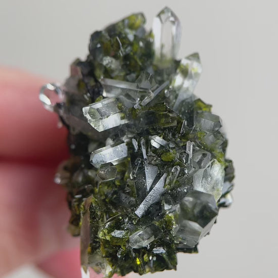 Video of Epidote and Quartz Crystal Cluster Ring featuring a natural raw crystal cluster design