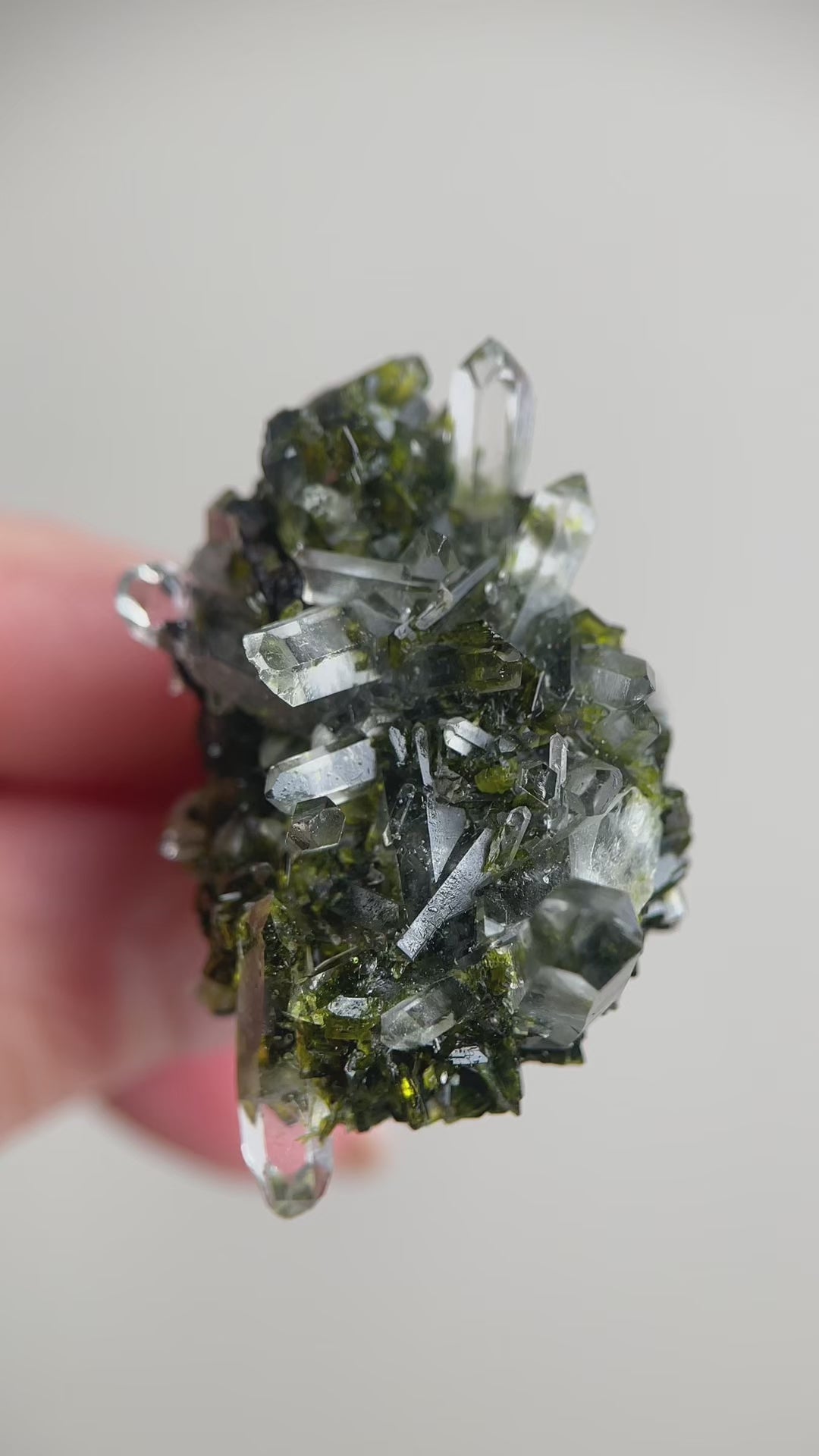 Video of Epidote and Quartz Crystal Cluster Ring featuring a natural raw crystal cluster design