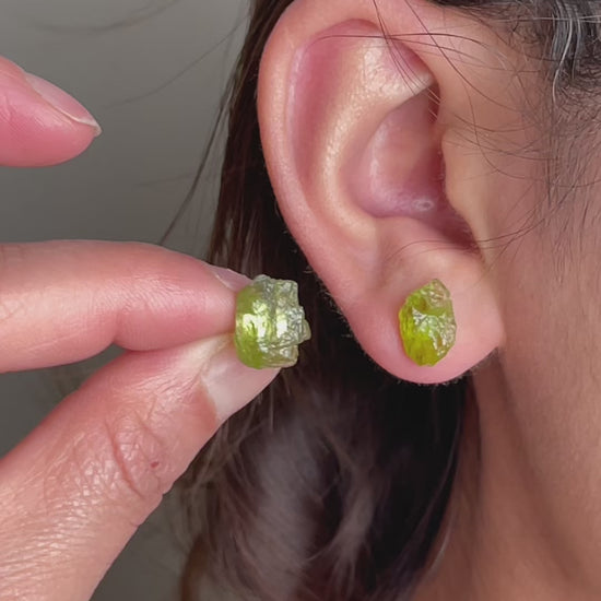 Raw Peridot Stud Earrings video