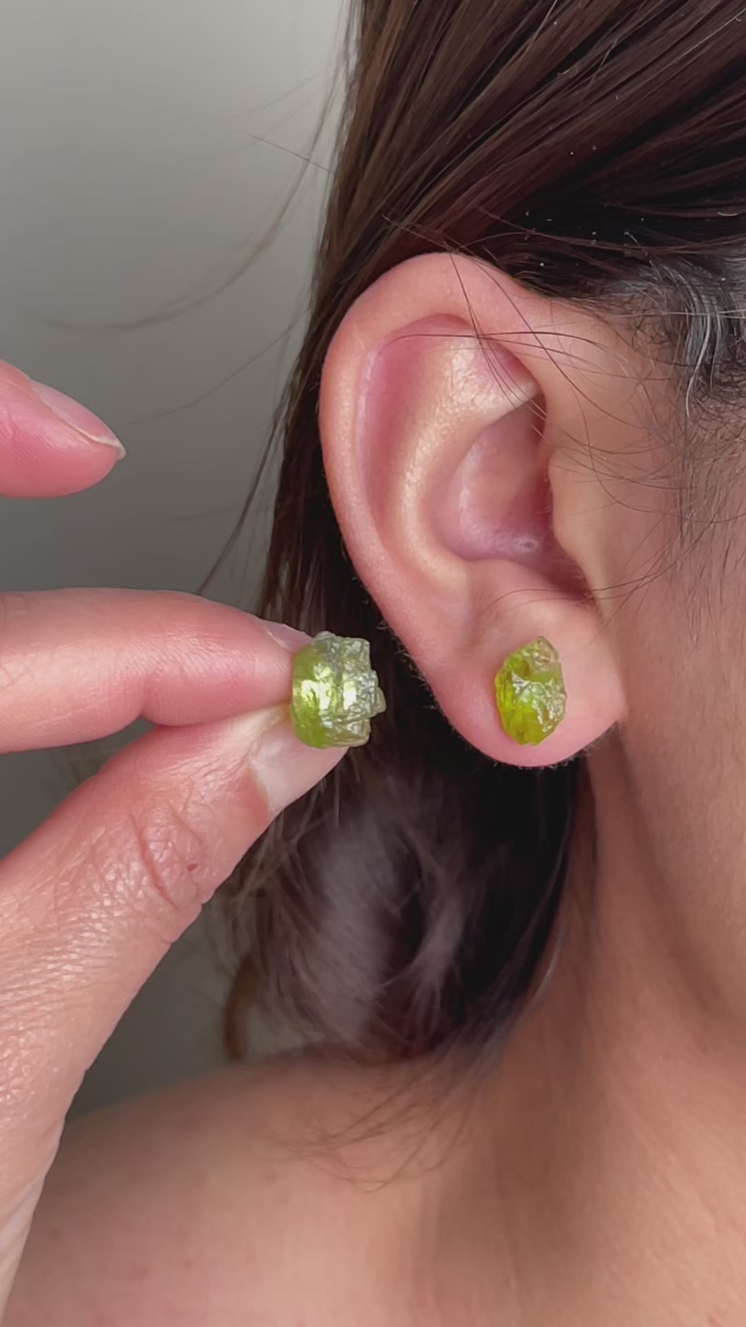 Raw Peridot Stud Earrings video