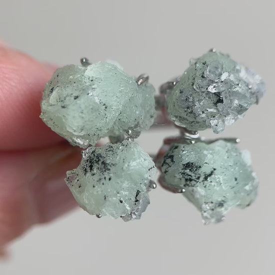 Video of Green Prehnite, Quartz and Magnetite Mineral Specimen Ring featuring natural mineral specimen jewelry design
