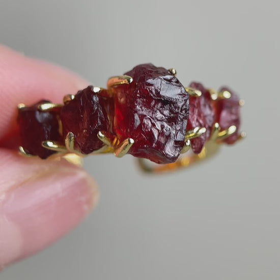Raw garnet crystal ring video showcase